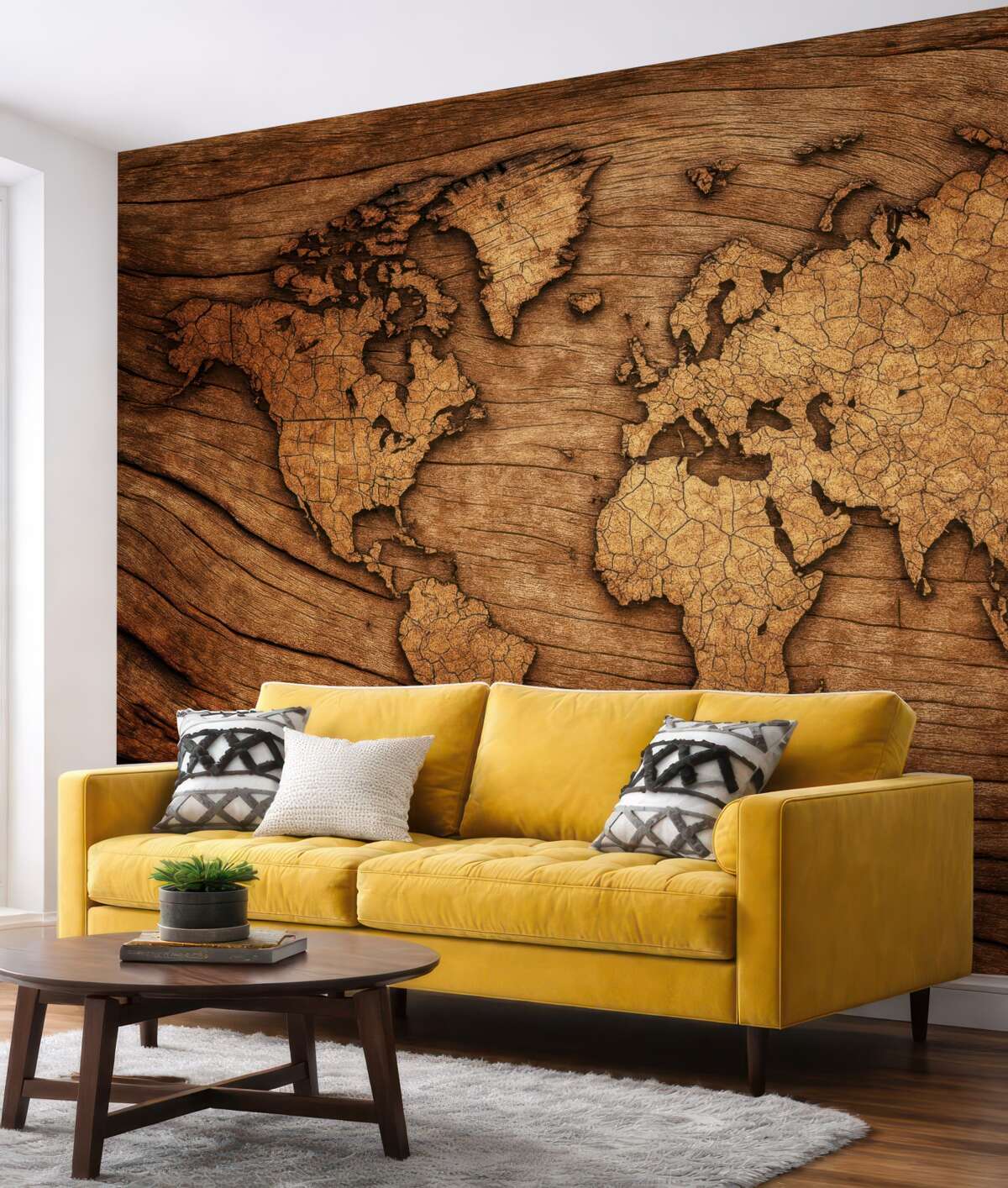 Fototapeta Globalna mapa na drewnie.