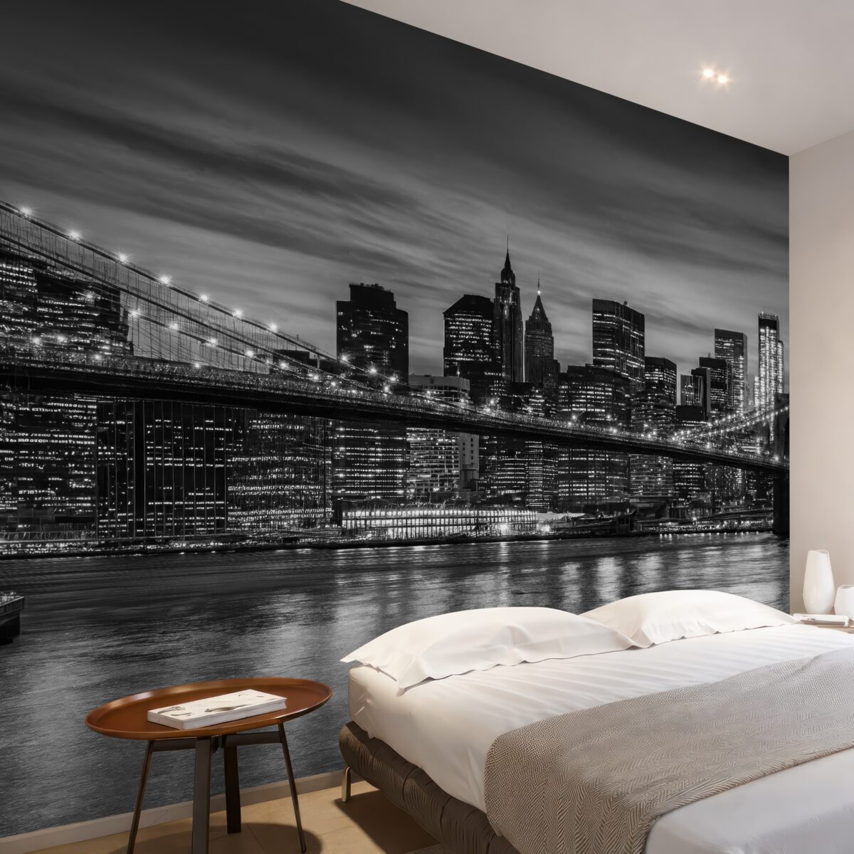 Fototapeta Jednobarwna panorama miasta o zmroku.