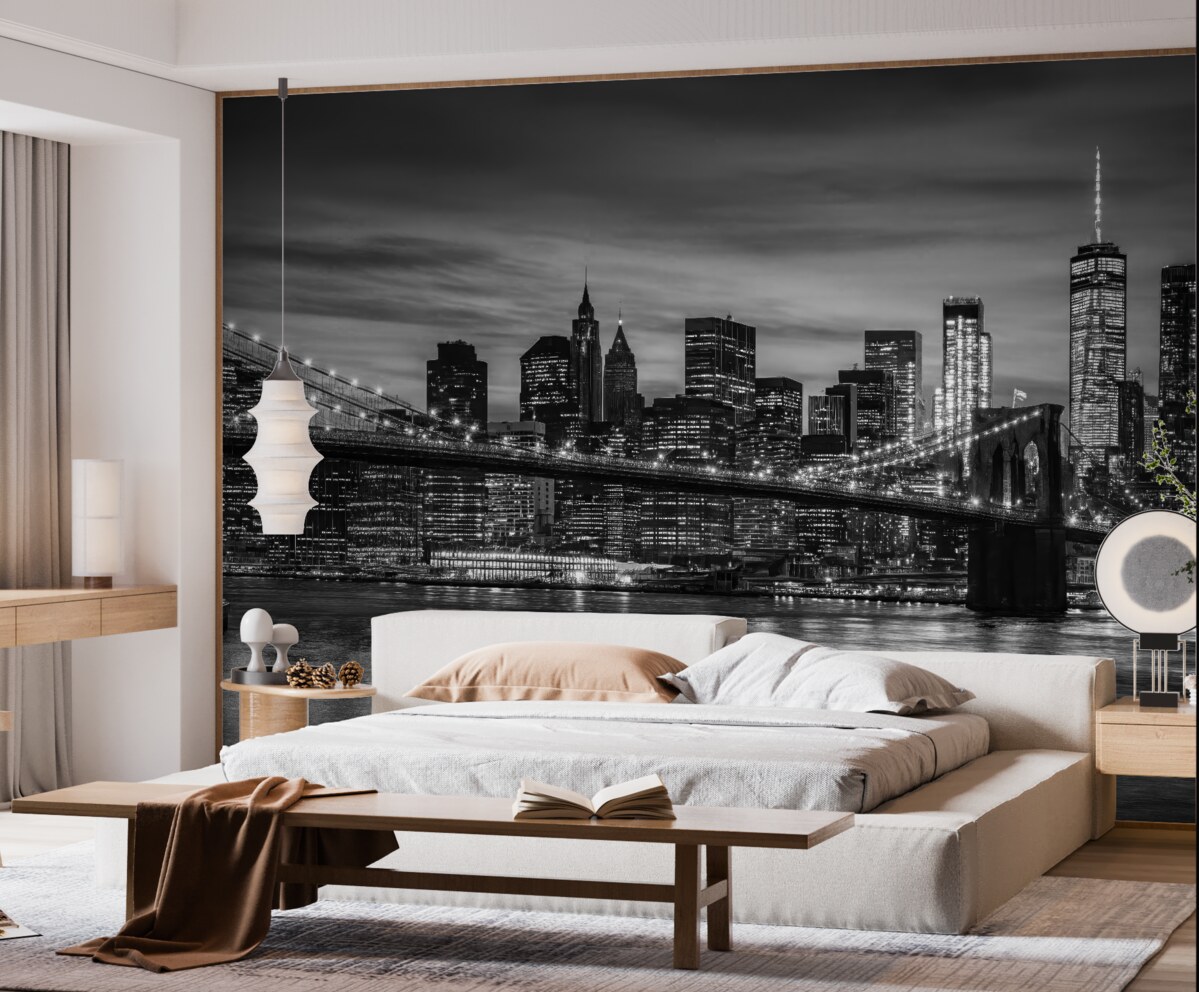 Fototapeta Jednobarwna panorama miasta o zmroku.