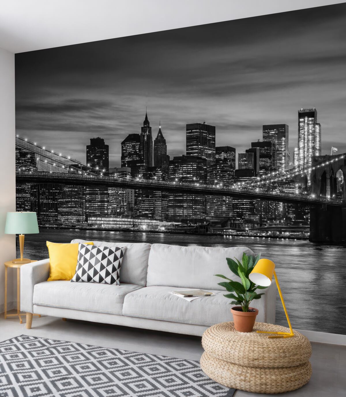 Fototapeta Jednobarwna panorama miasta o zmroku.