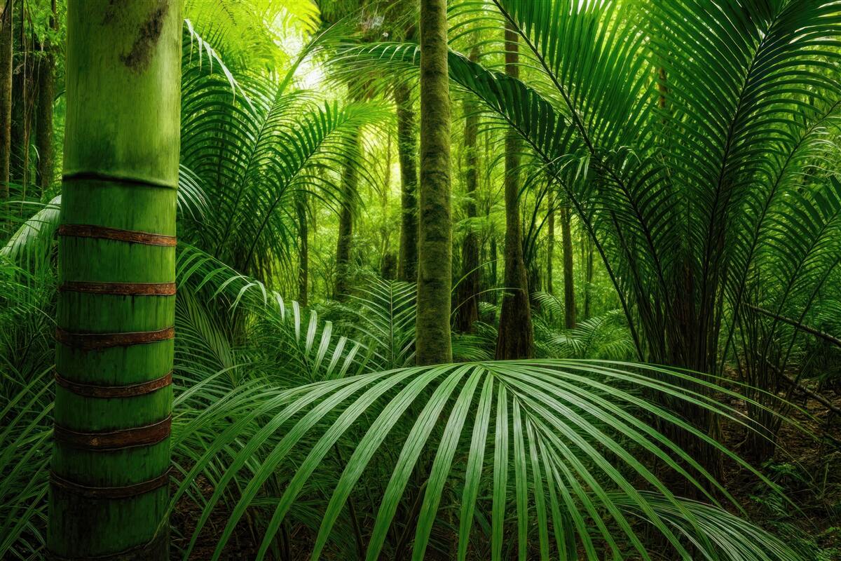 Fototapeta Puszysta zieleń w gęstym lesie.