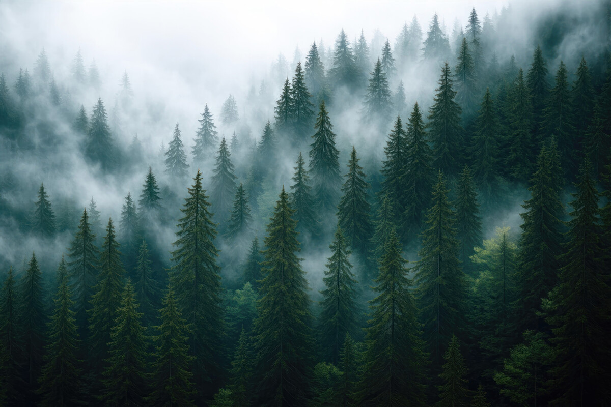 Fototapeta Zamglony las.