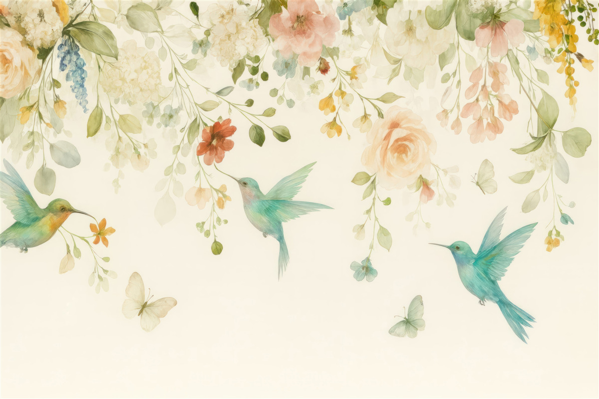 Fototapeta Kwiaty i kolibry.