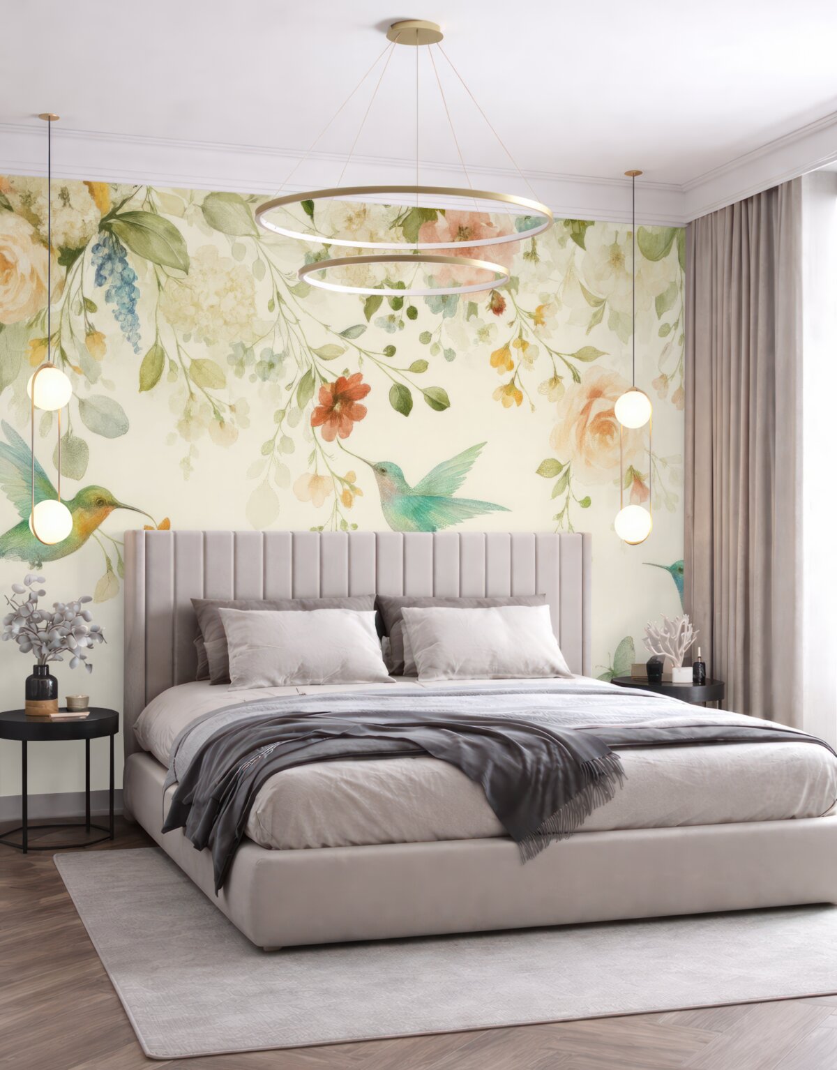 Fototapeta Kwiaty i kolibry.