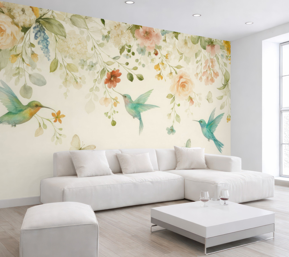 Fototapeta Kwiaty i kolibry.