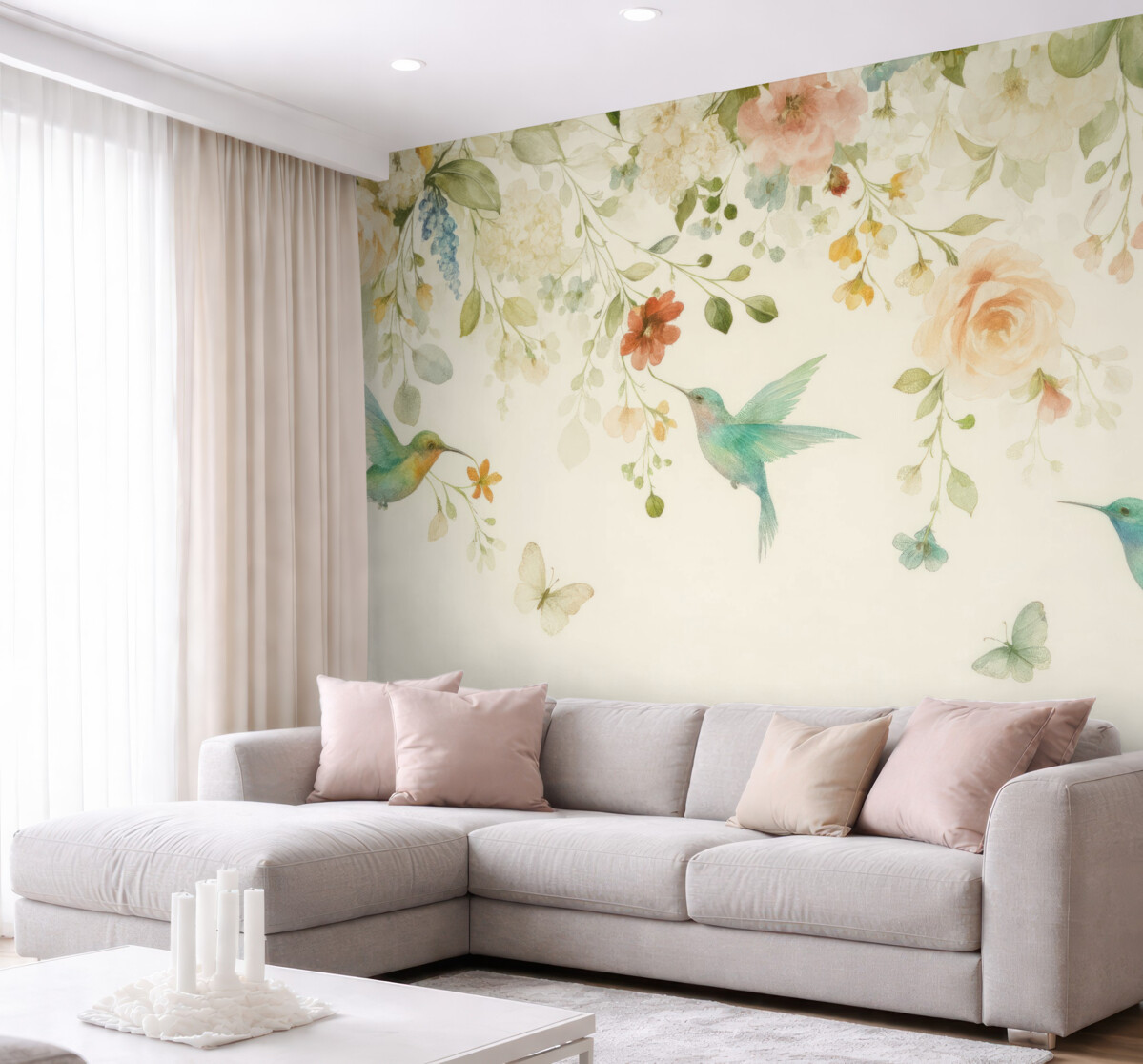 Fototapeta Kwiaty i kolibry.