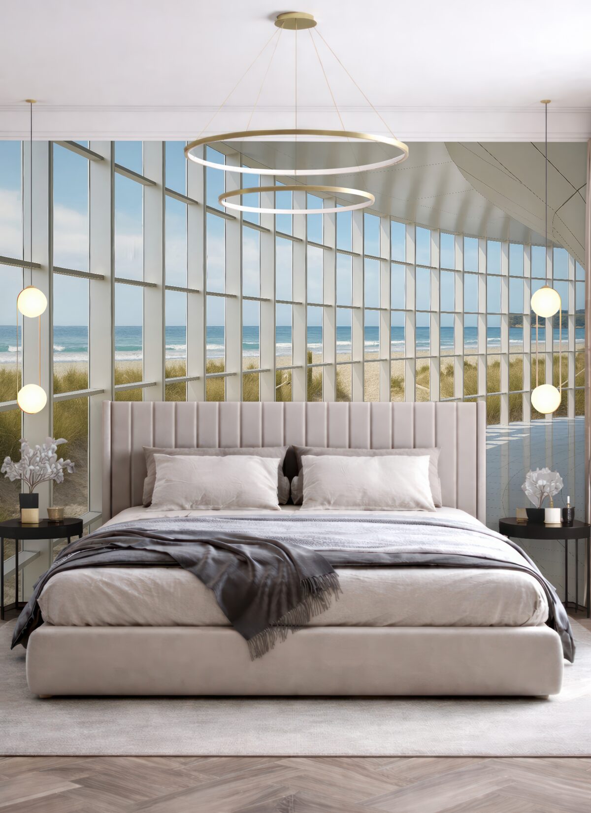 Fototapeta Korytarz 3D z panoramą na morze.