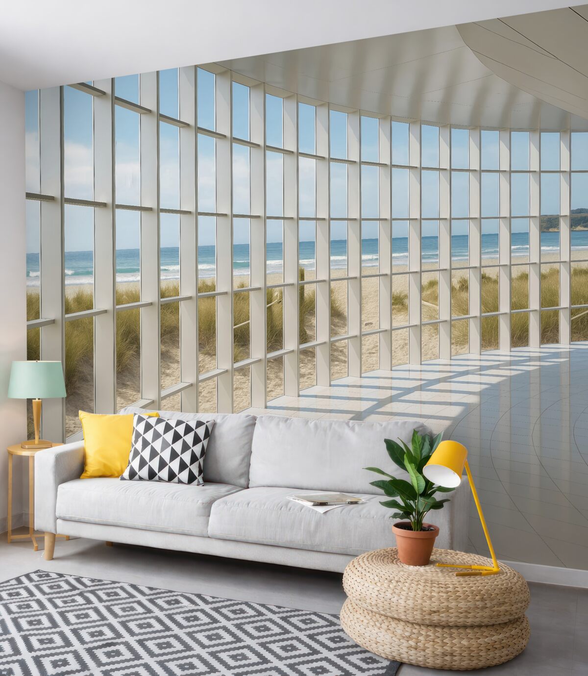 Fototapeta Korytarz 3D z panoramą na morze.