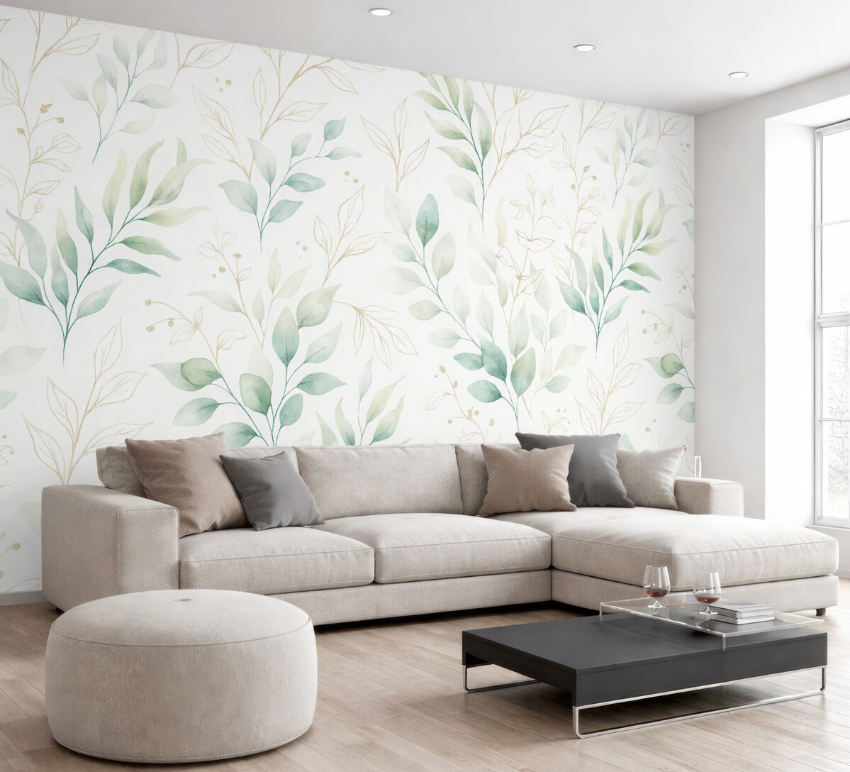 Fototapeta Zielone liście w stylu nawiązującym do akwareli.