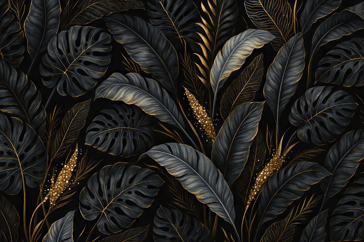 Fototapeta Liście tropikalne na ciemnym tle.