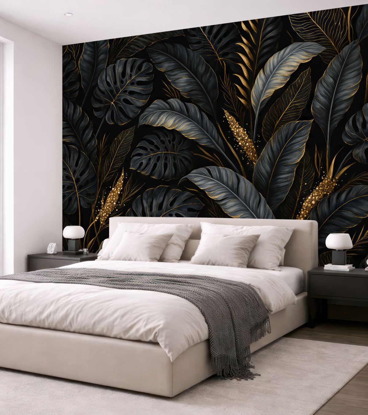 Fototapeta Liście tropikalne na ciemnym tle.