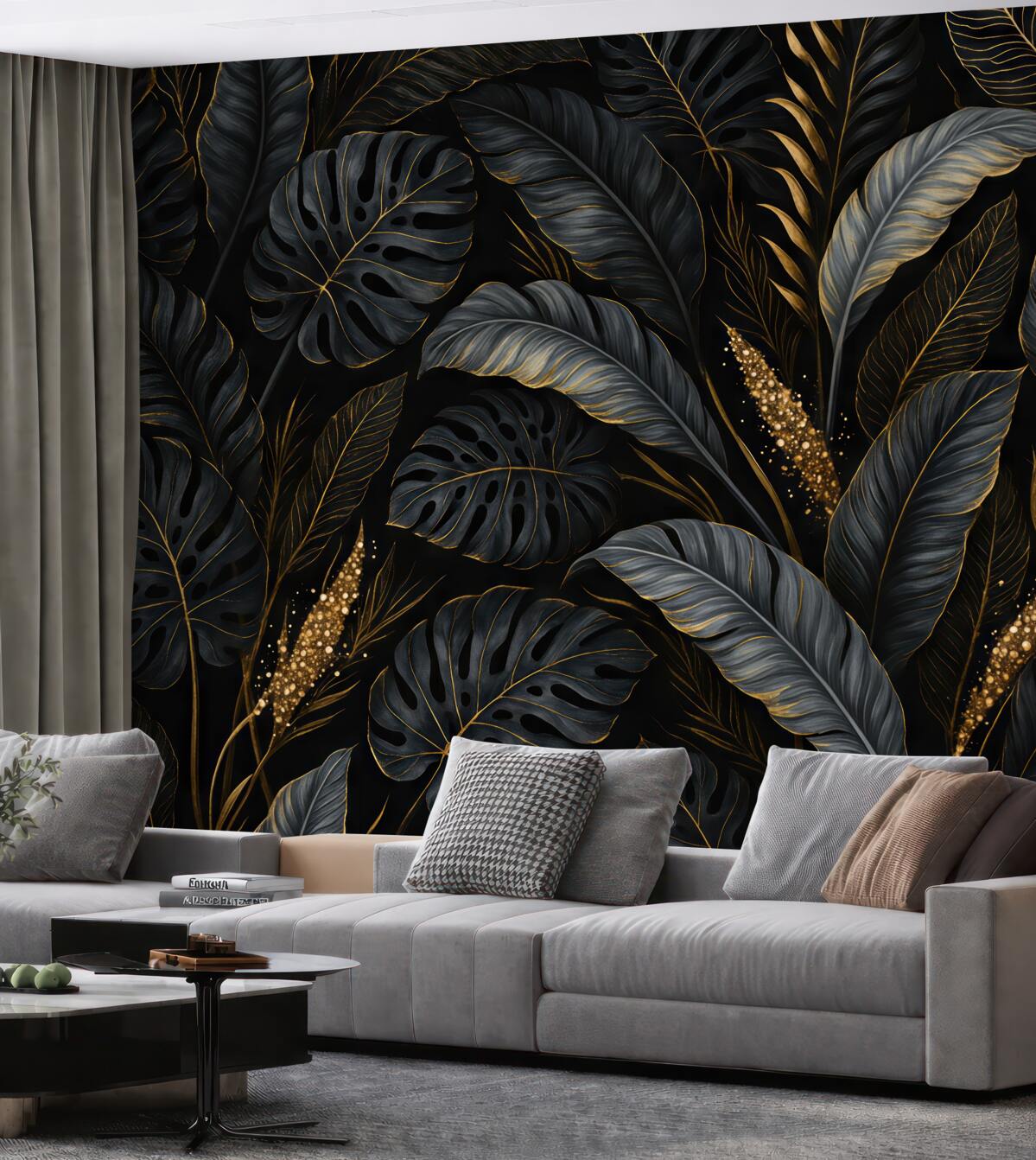 Fototapeta Liście tropikalne na ciemnym tle.