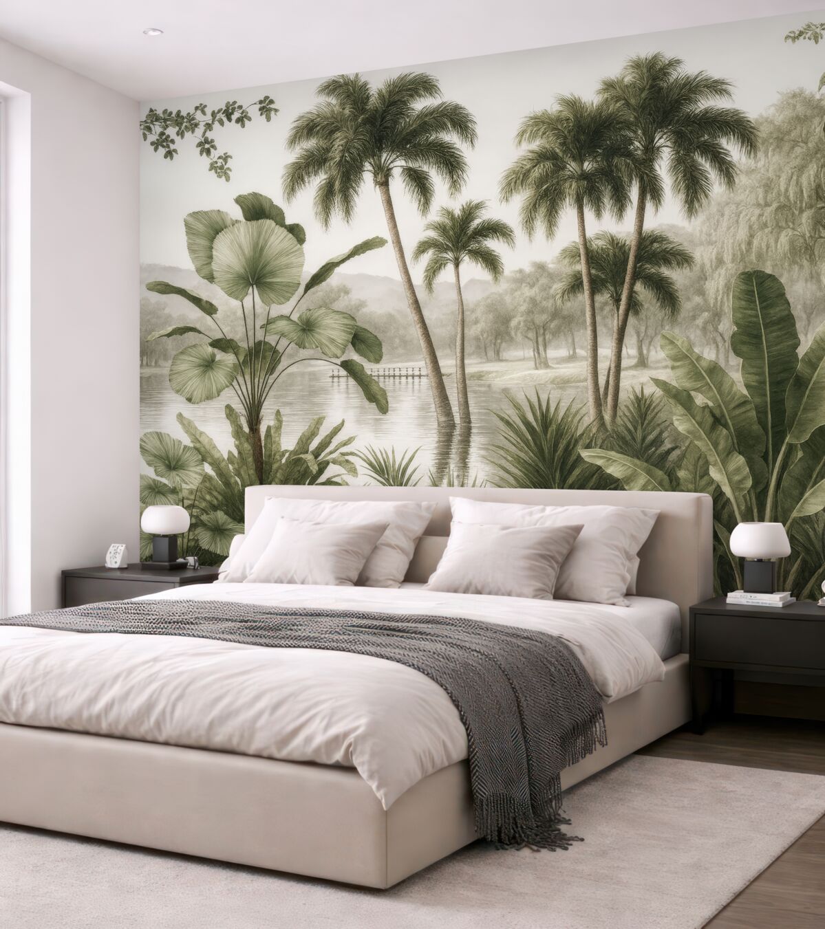 Fototapeta Tropikalne drzewa w zamglonym lesie.