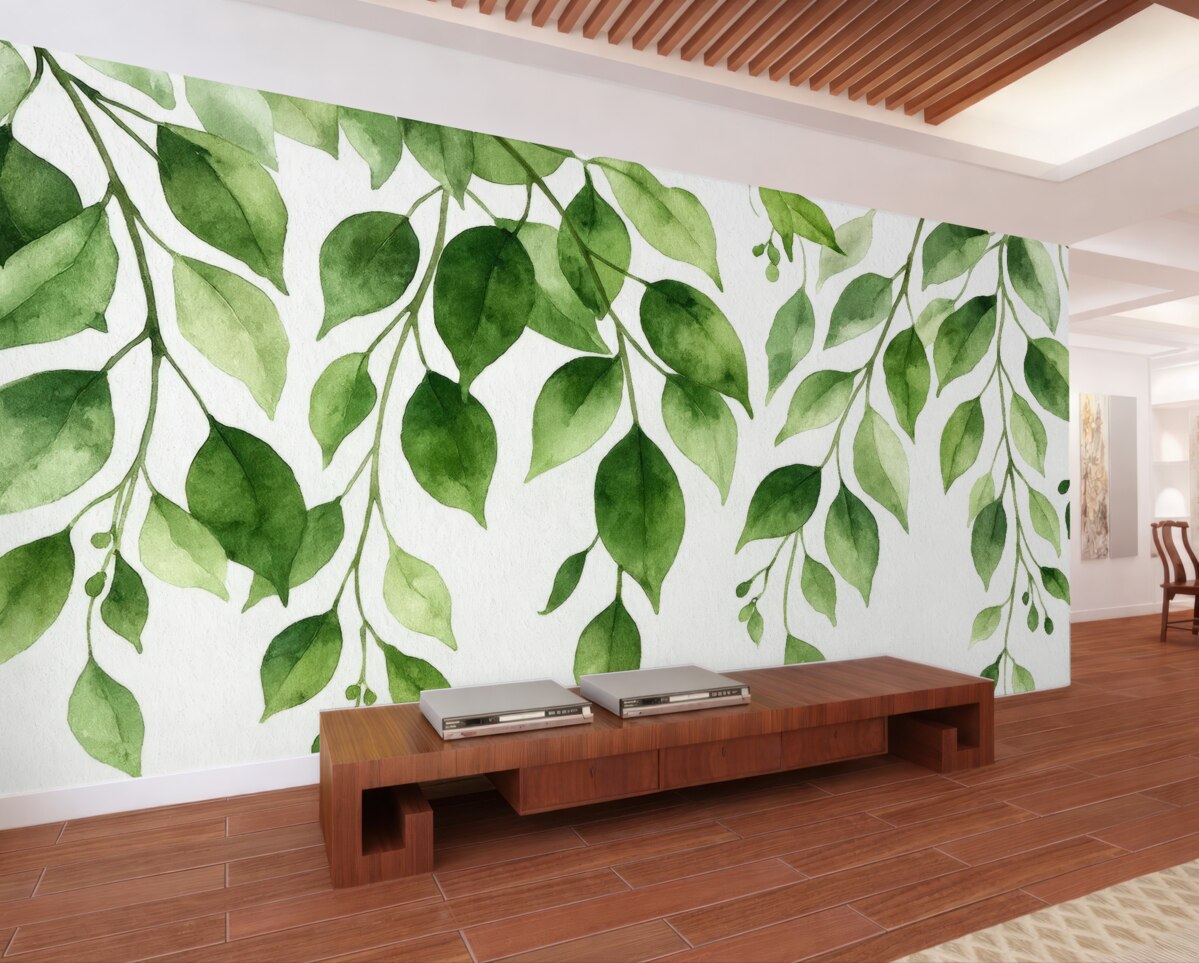 Fototapeta Farby wodne liści i gałęzi.