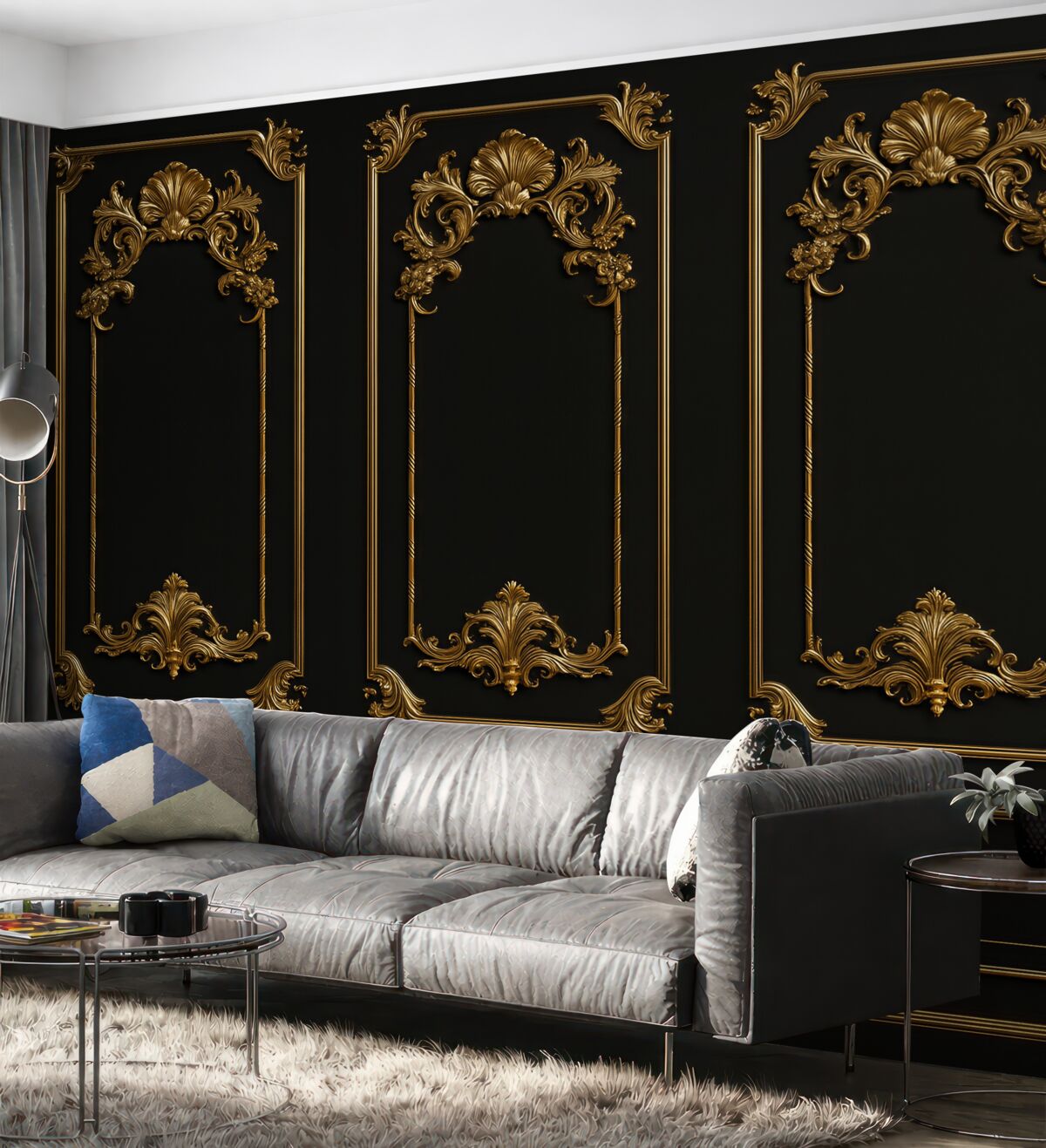 Fototapeta Klasyczna francuska ścianka Buzeri w odcieniu czarnym.