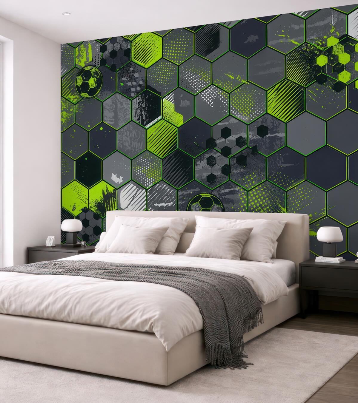 Fototapeta Abstrakcja futbolu, jasnozielone plasterki miodu.