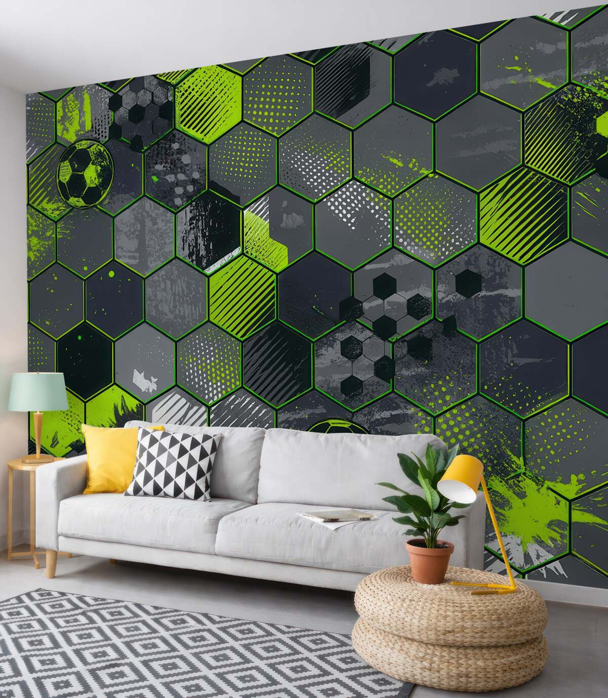 Fototapeta Abstrakcja futbolu, jasnozielone plasterki miodu.