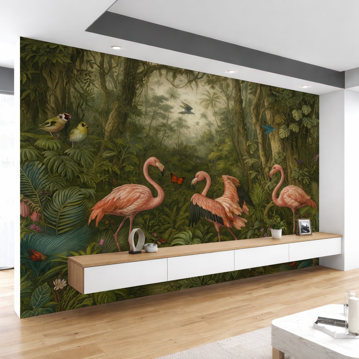 Fototapeta Tropikalne ptaki oraz flaming w jungli.