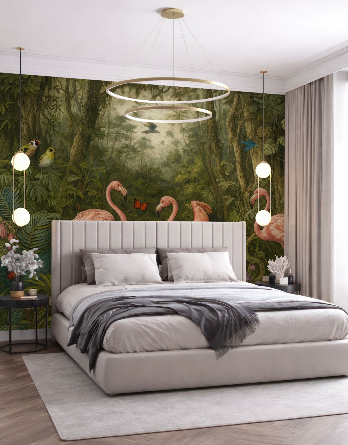 Fototapeta Tropikalne ptaki oraz flaming w jungli.