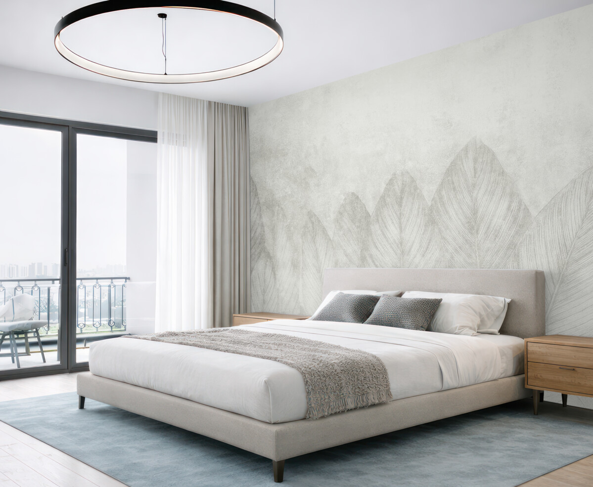 Fototapeta Wsp współczesne liście palmowe na betonowej powierzchni.