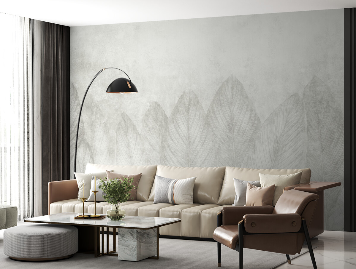 Fototapeta Wsp współczesne liście palmowe na betonowej powierzchni.