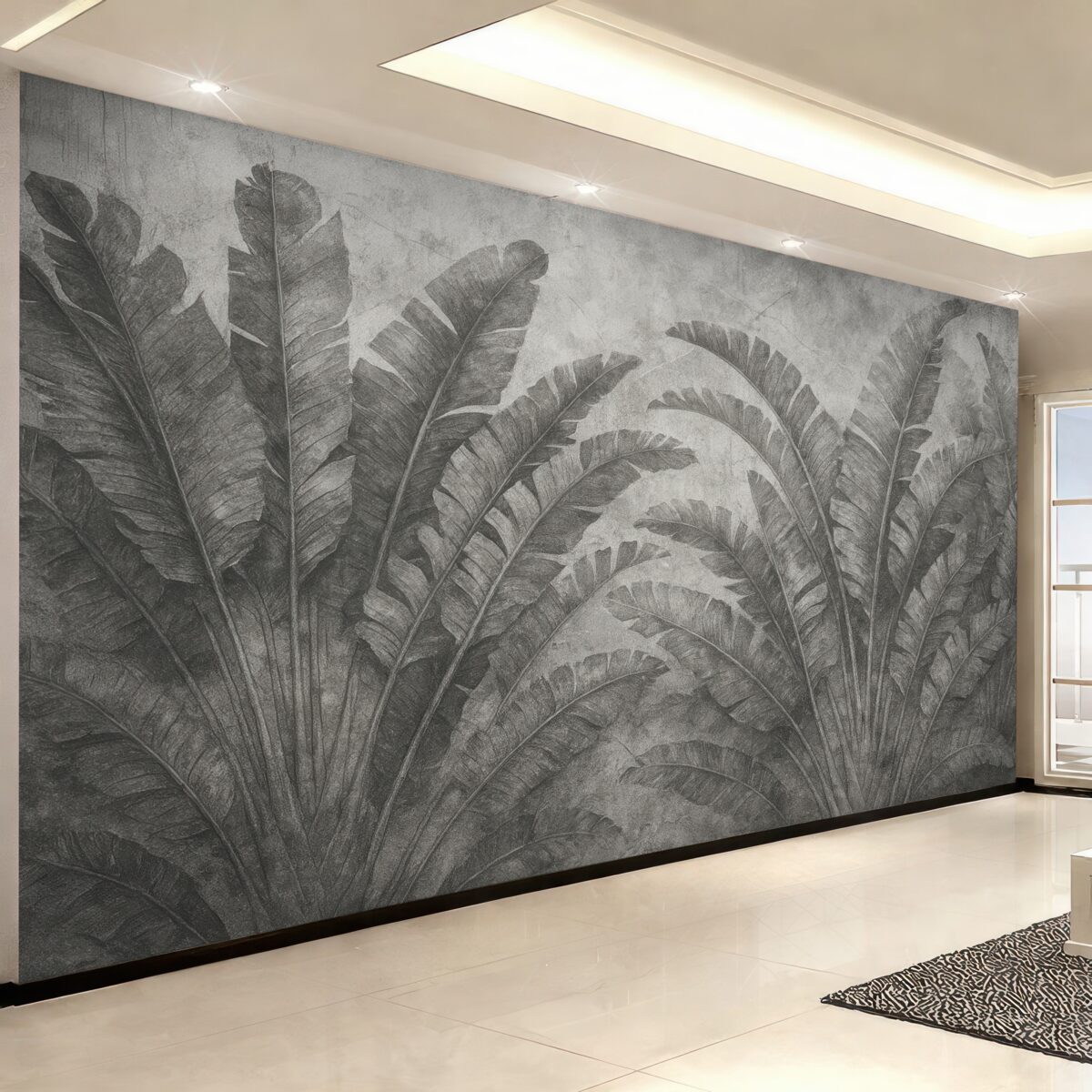 Fototapeta Tropikalne liście na skalnym tle.