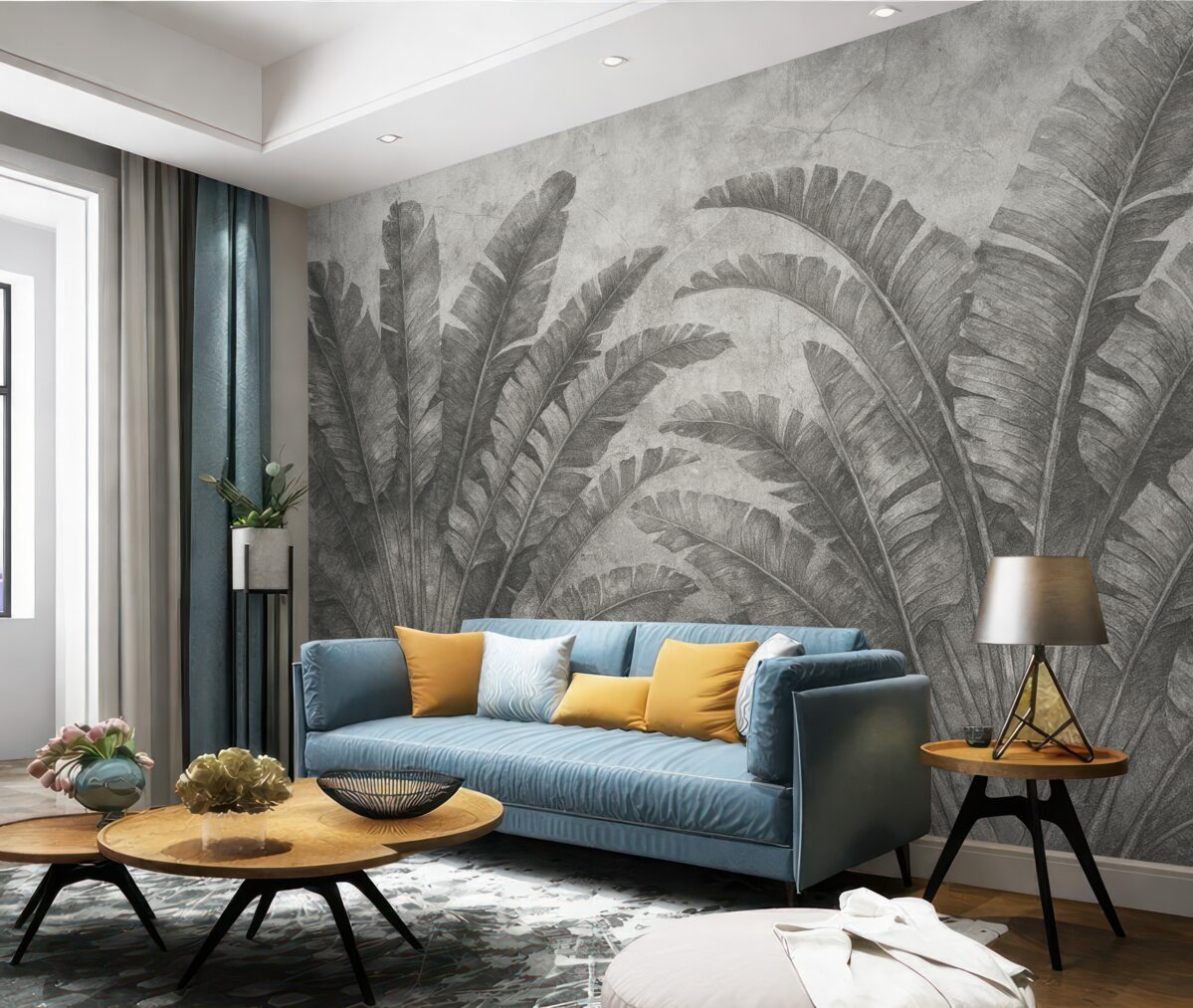 Fototapeta Tropikalne liście na skalnym tle.