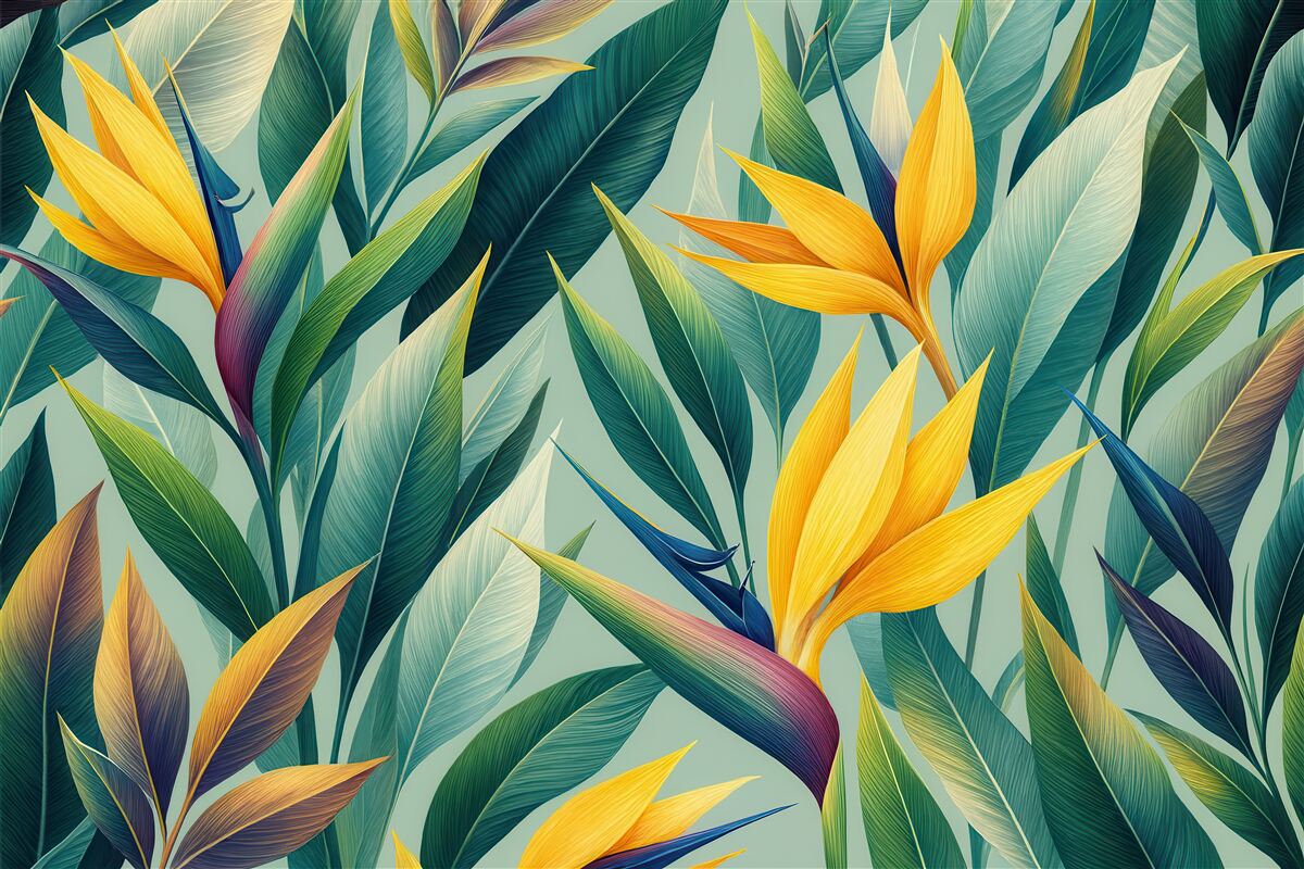 Fototapeta Tendencja roślin tropikalnych oraz jasne liście.