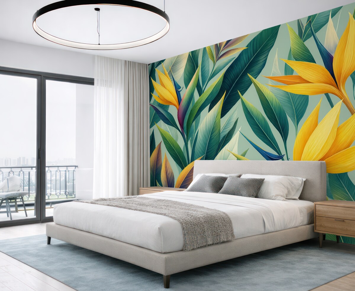 Fototapeta Tendencja roślin tropikalnych oraz jasne liście.