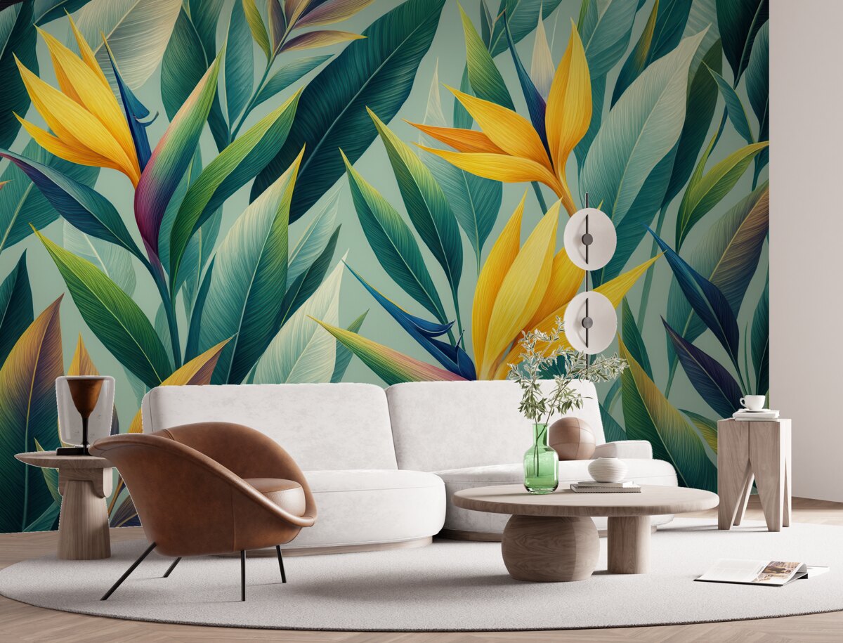 Fototapeta Tendencja roślin tropikalnych oraz jasne liście.