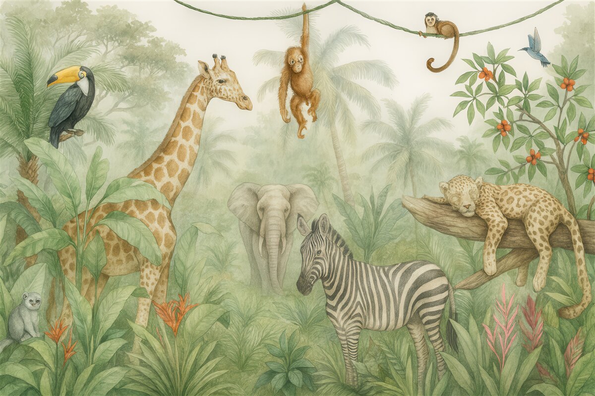 Fototapeta Widok dżungli z fauną.