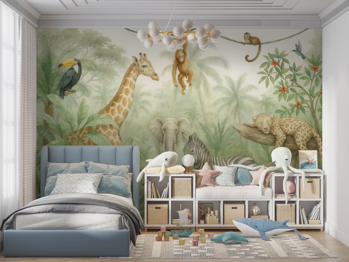 Fototapeta Widok dżungli z fauną.