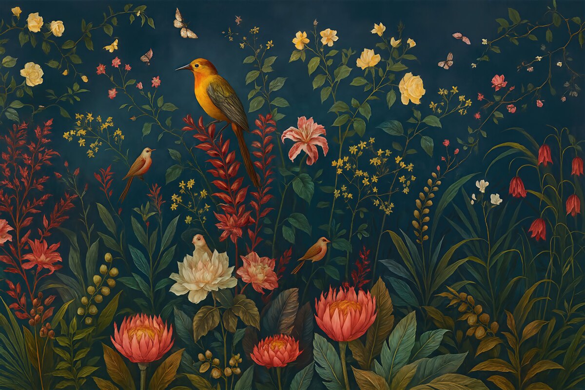 Fototapeta Jasne konary i ptaki w stylu chinoiserie.