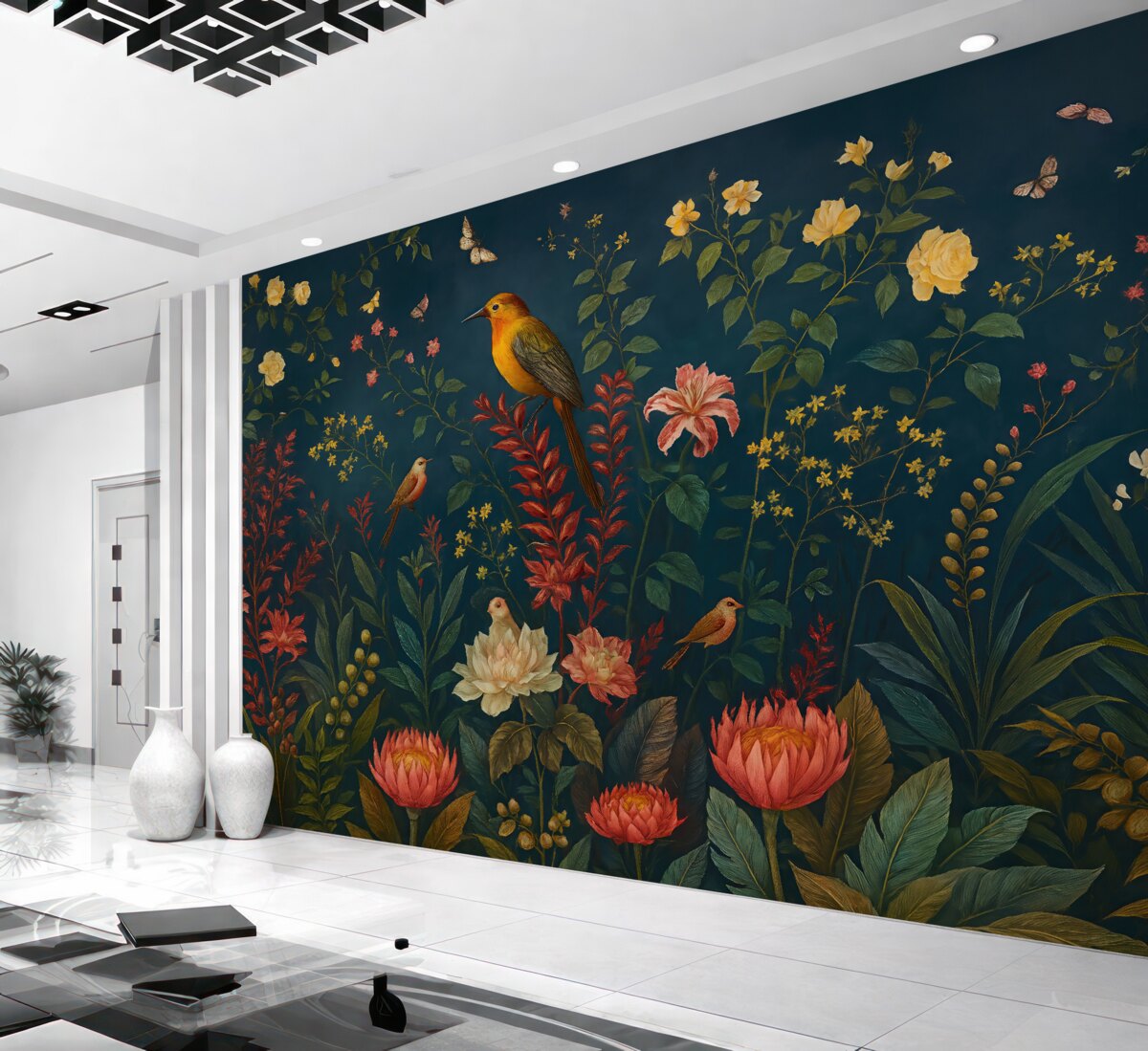 Fototapeta Jasne konary i ptaki w stylu chinoiserie.