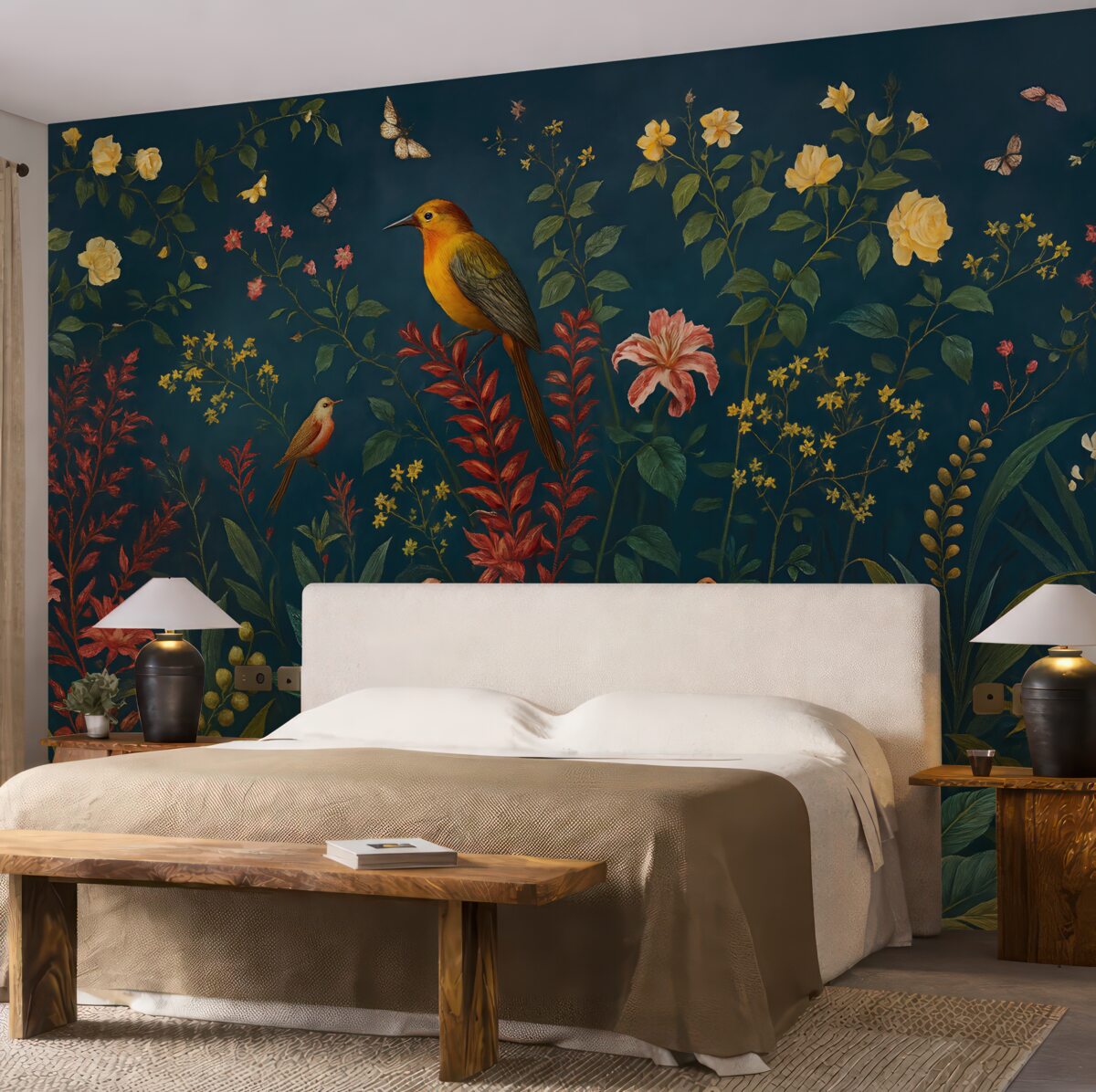 Fototapeta Jasne konary i ptaki w stylu chinoiserie.