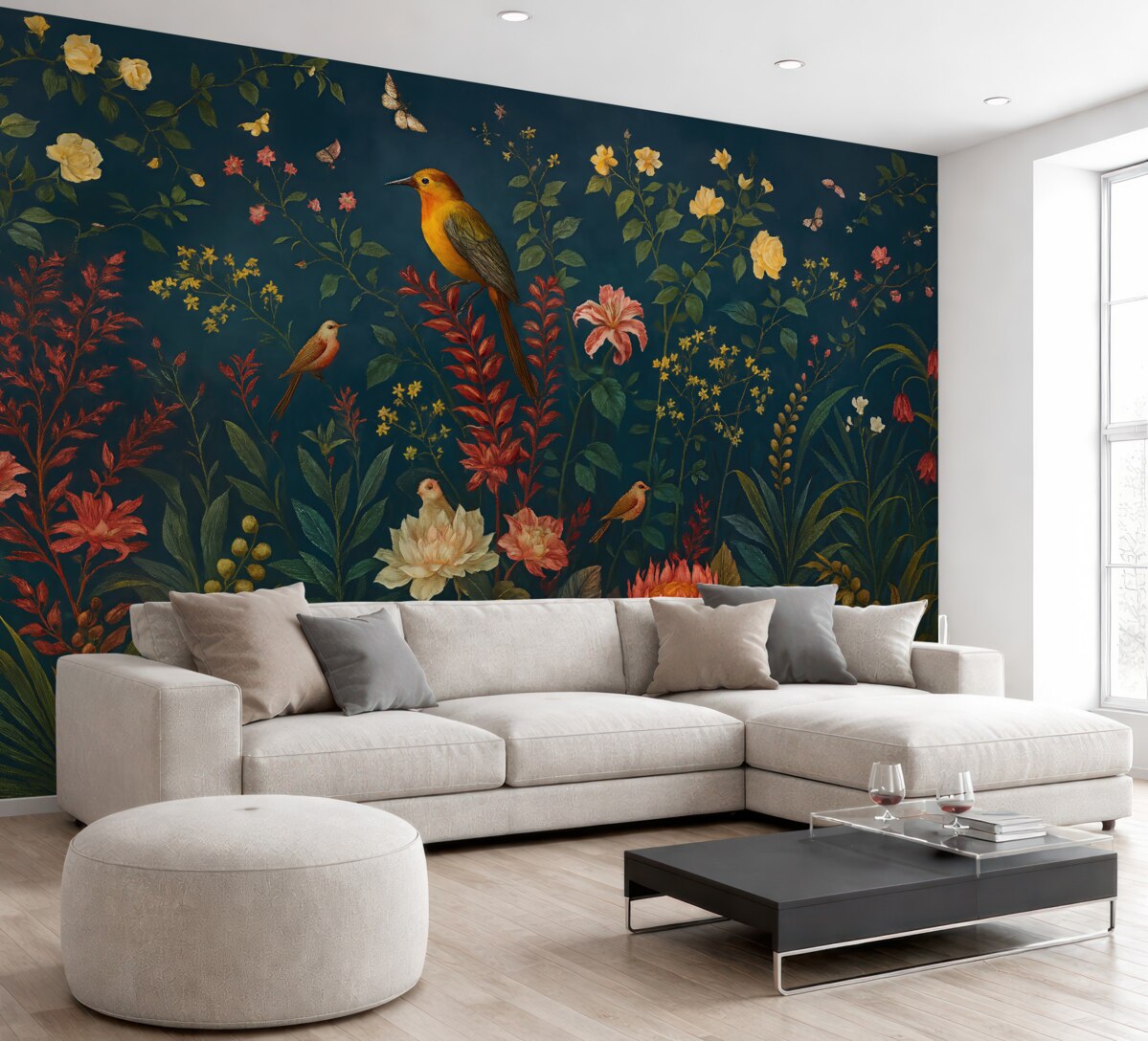 Fototapeta Jasne konary i ptaki w stylu chinoiserie.