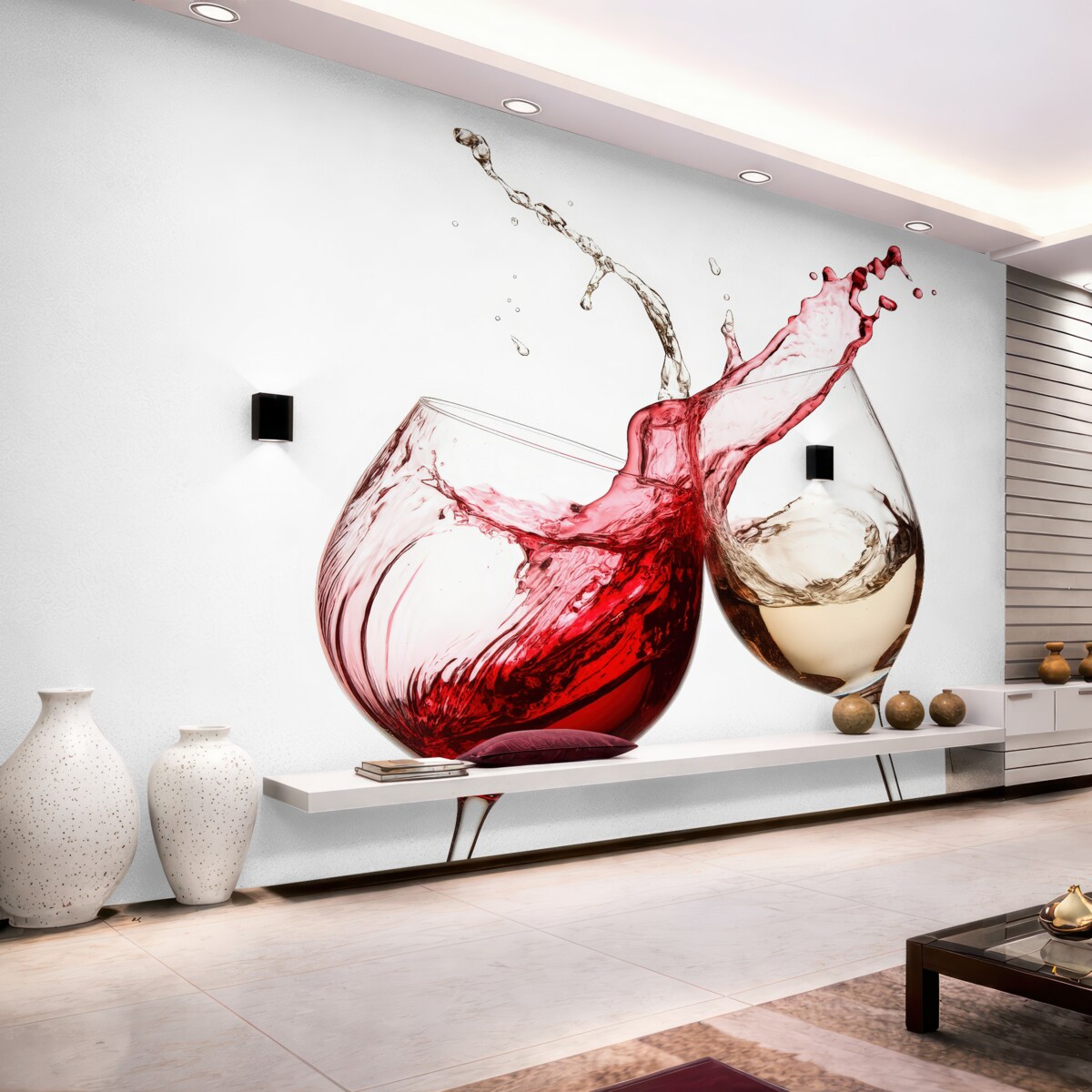 Fototapeta W kieliszkach znajdują się białe i czerwone wino.