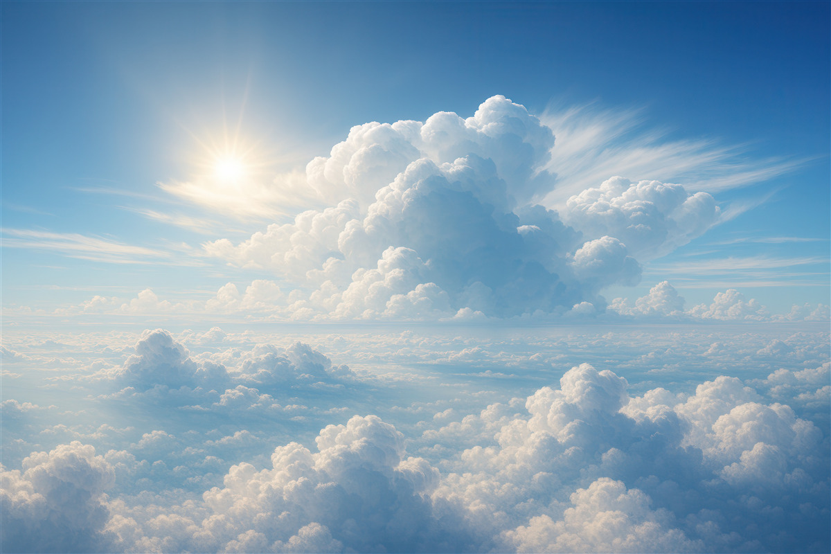 Fototapeta Ciche niebo z miękkimi chmurami na górze.