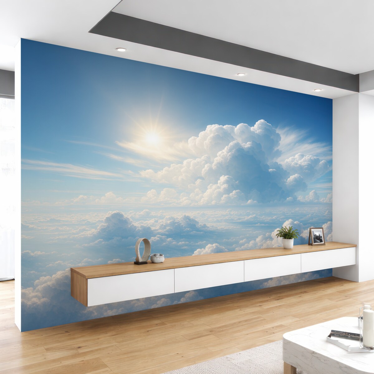 Fototapeta Ciche niebo z miękkimi chmurami na górze.