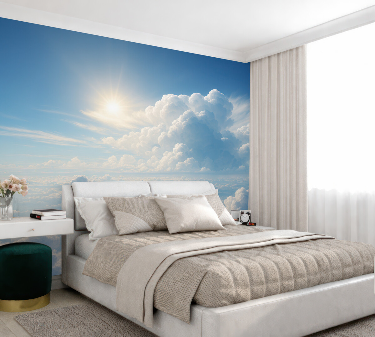 Fototapeta Ciche niebo z miękkimi chmurami na górze.