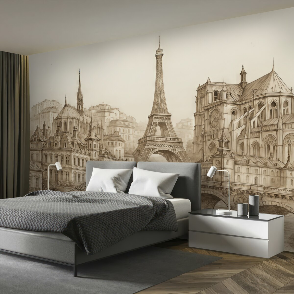 Fototapeta Paryski krajobraz w artystycznym szkicu.