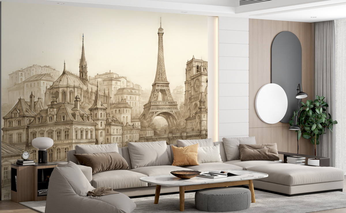 Fototapeta Paryski krajobraz w artystycznym szkicu.