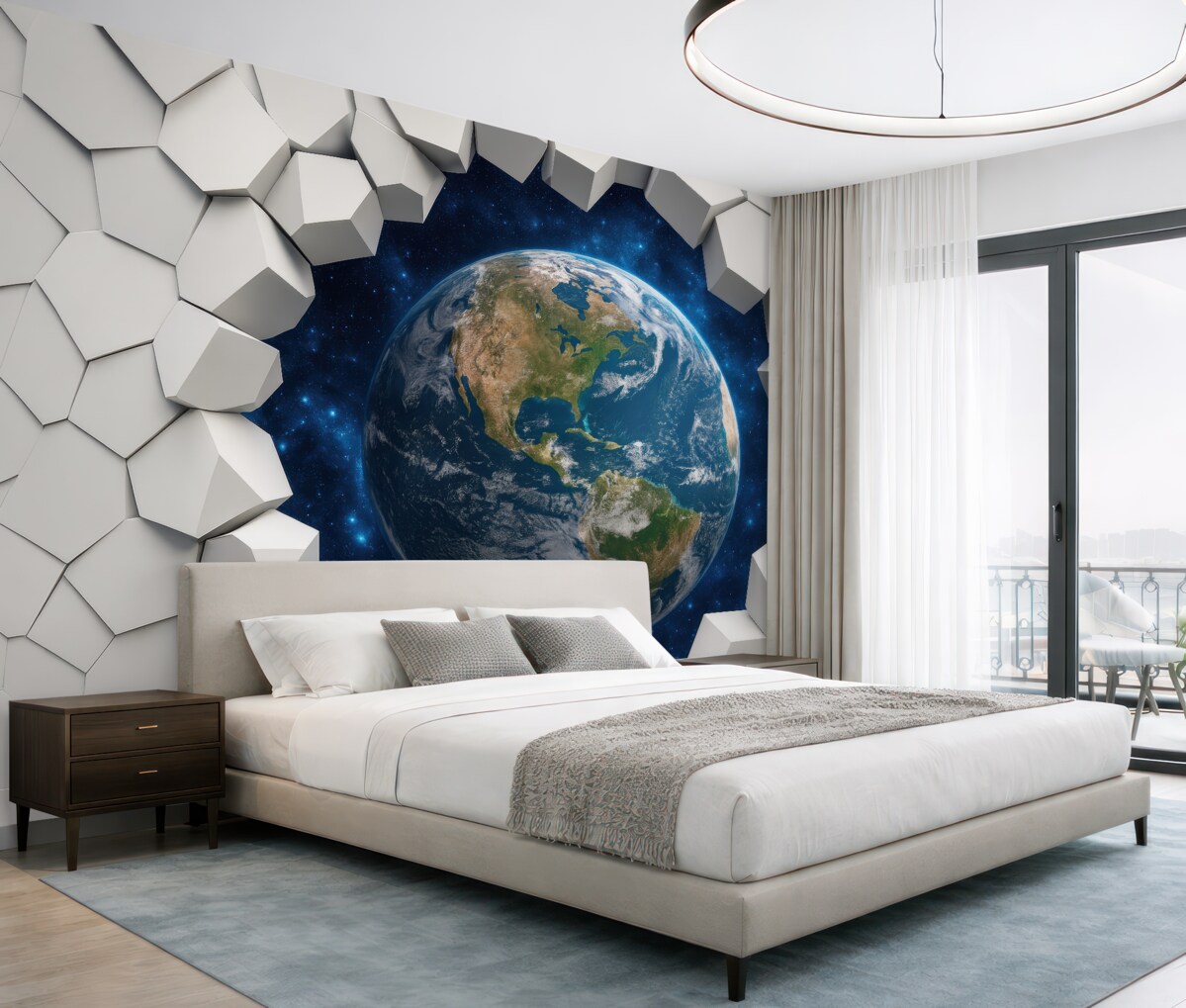 Fototapeta Ściana trójwymiarowa i planeta.