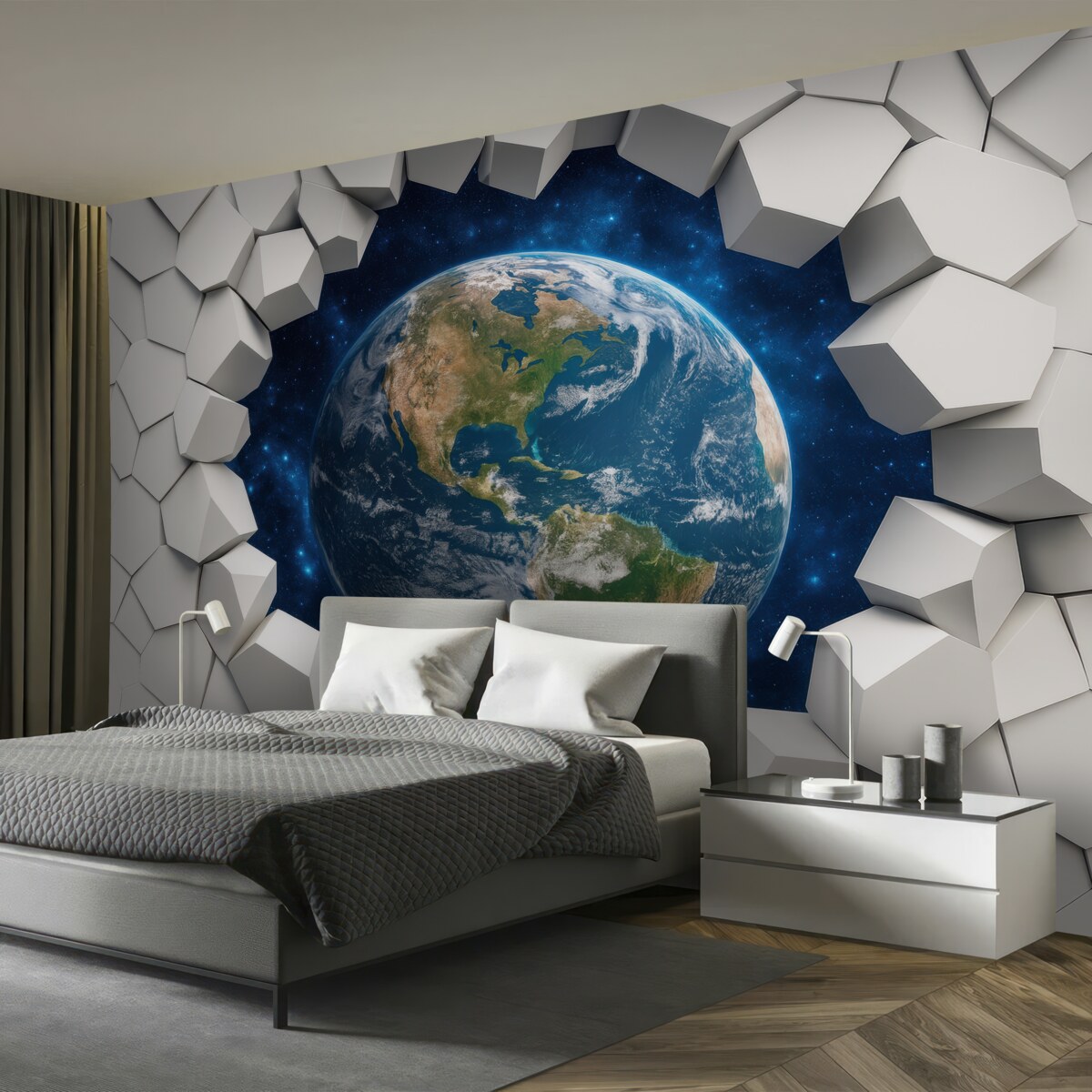 Fototapeta Ściana trójwymiarowa i planeta.