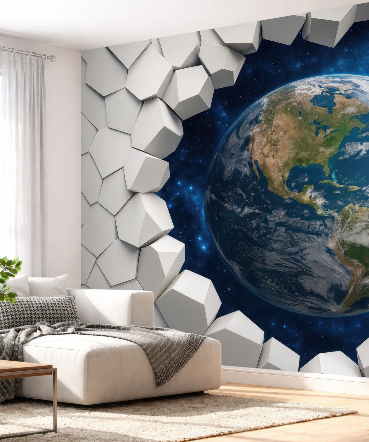 Fototapeta Ściana trójwymiarowa i planeta.