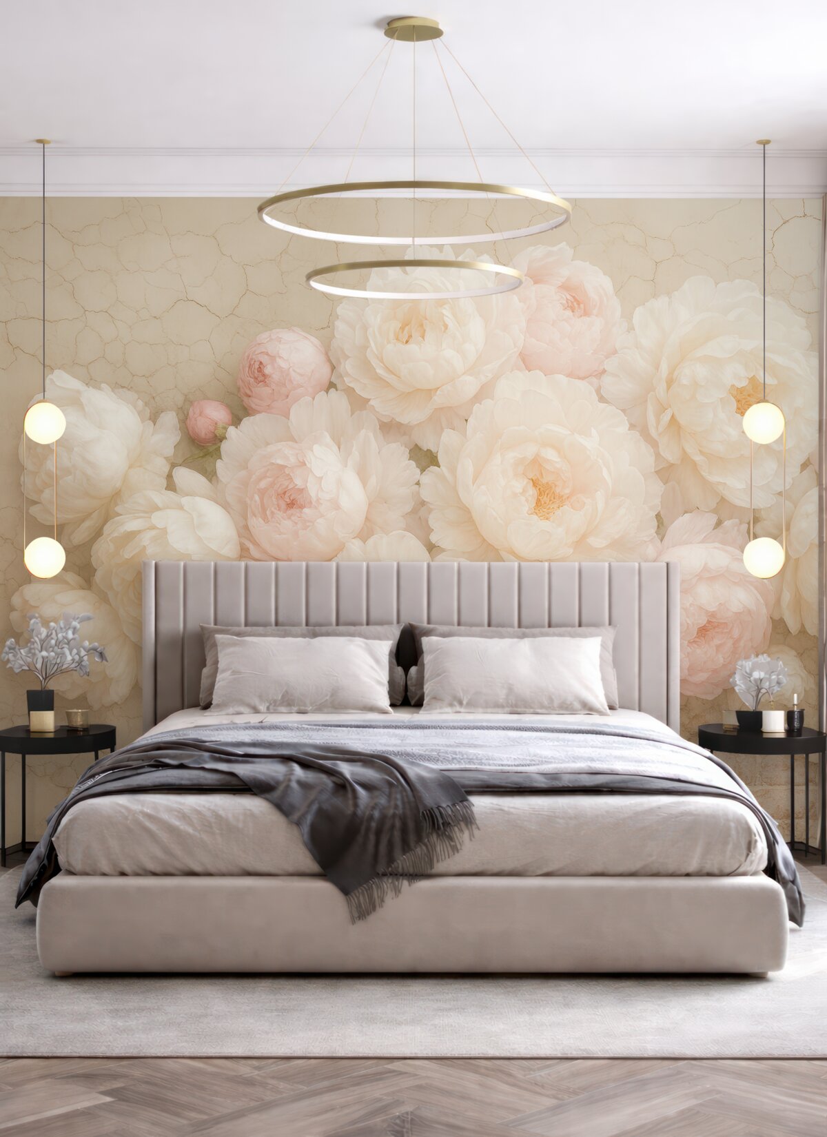 Fototapeta Białe peonie na zrujnowanej ścianie.