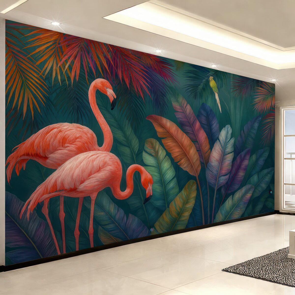 Fototapeta Flamingi w barwnych tropikach.