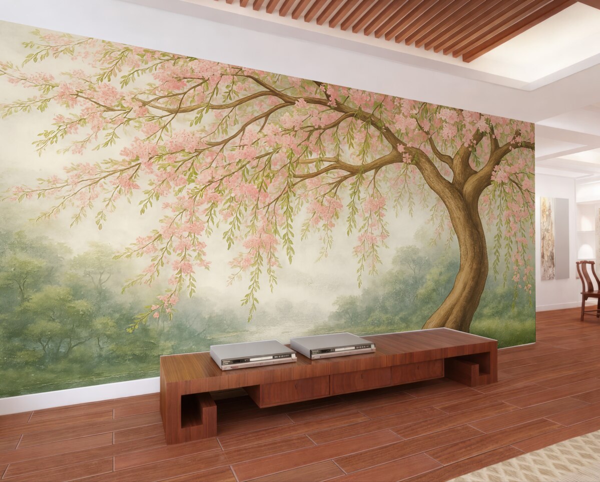 Fototapeta Rozkwitające drzewo na pagórku.