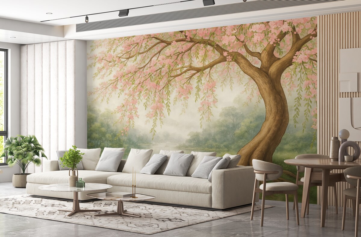 Fototapeta Rozkwitające drzewo na pagórku.