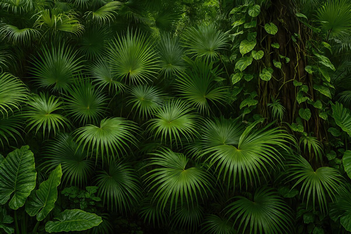 Fototapeta Wilgotne liście w jungli.